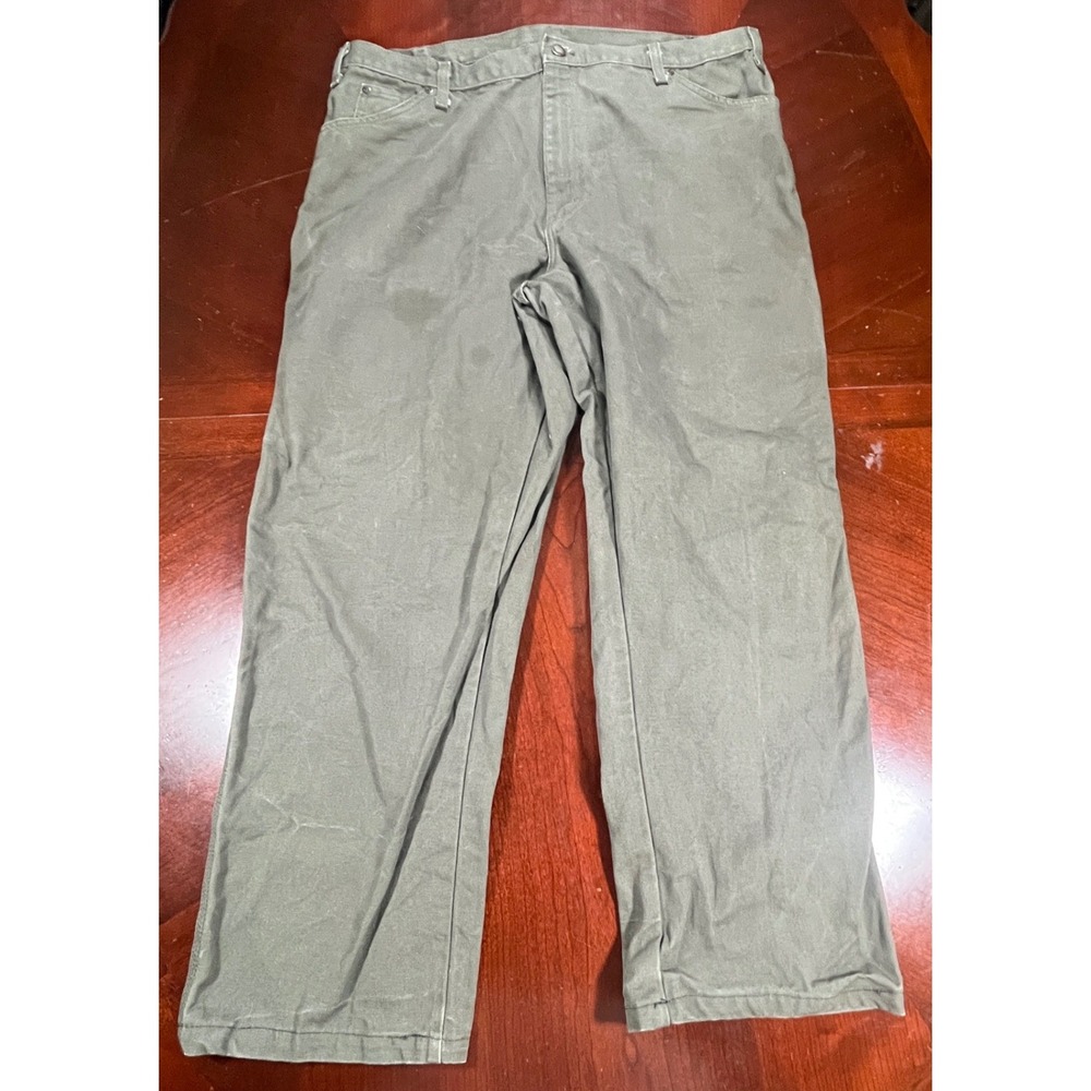 Dickies Olive Green Duck Canvas Carpenter Pants Mens 40x30 Straight Workwear EUC